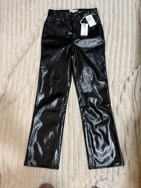 Good American Black Shiny Faux Leather Pants